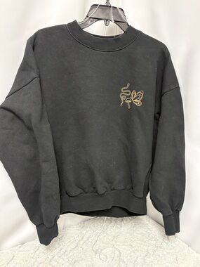 Tan + Lines Black Crewneck Sweatshirt with graphic front and back size XS